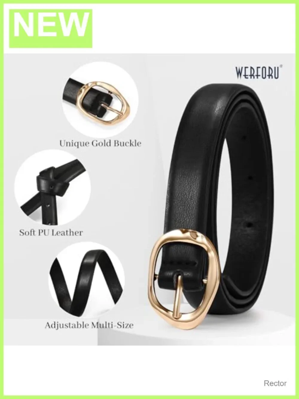 Women's Skinny PU Leather Belt with Gold Buckle